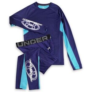 Under Armour Heat Gear Performance Base Layer Shirt Pants Set Medium Blue